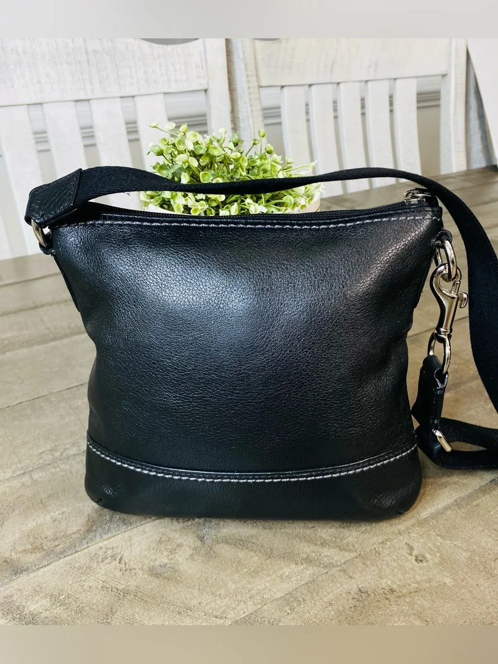 Coach Park Black Leather Crossbody Shoulder Bag Silver Hardware Turnlock